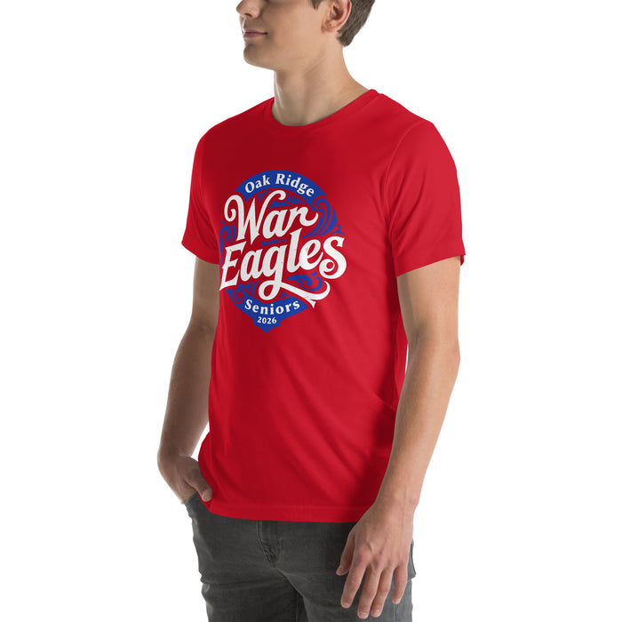 Man wearing Oak Ridge High School War Eagles Red Premium Unisex T-shirt 253