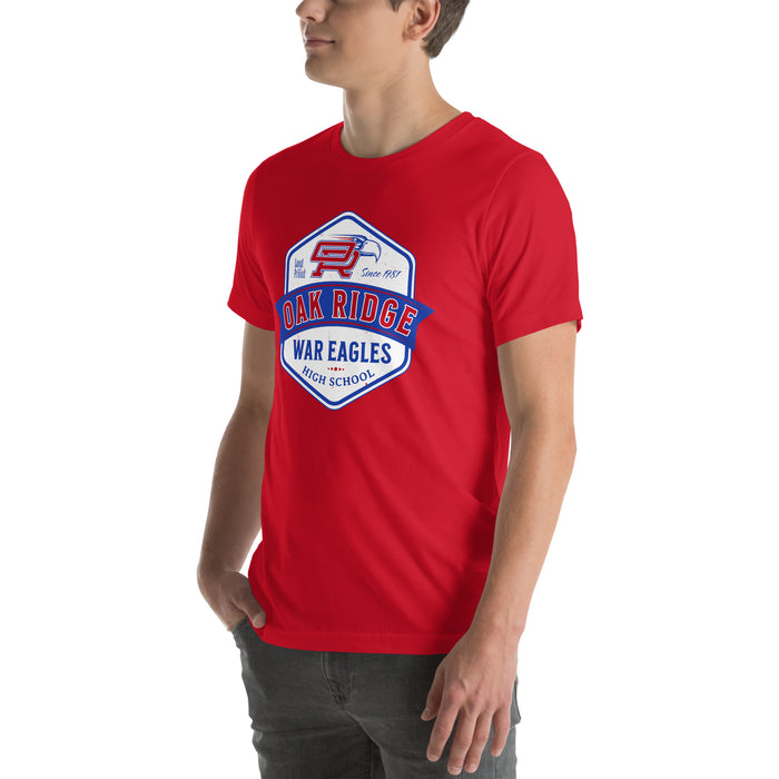 Man wearing Oak Ridge High School War Eagles Red Premium Unisex T-shirt 209