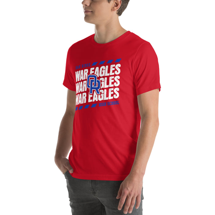 Man wearing Oak Ridge High School War Eagles Red Premium Unisex T-shirt 223