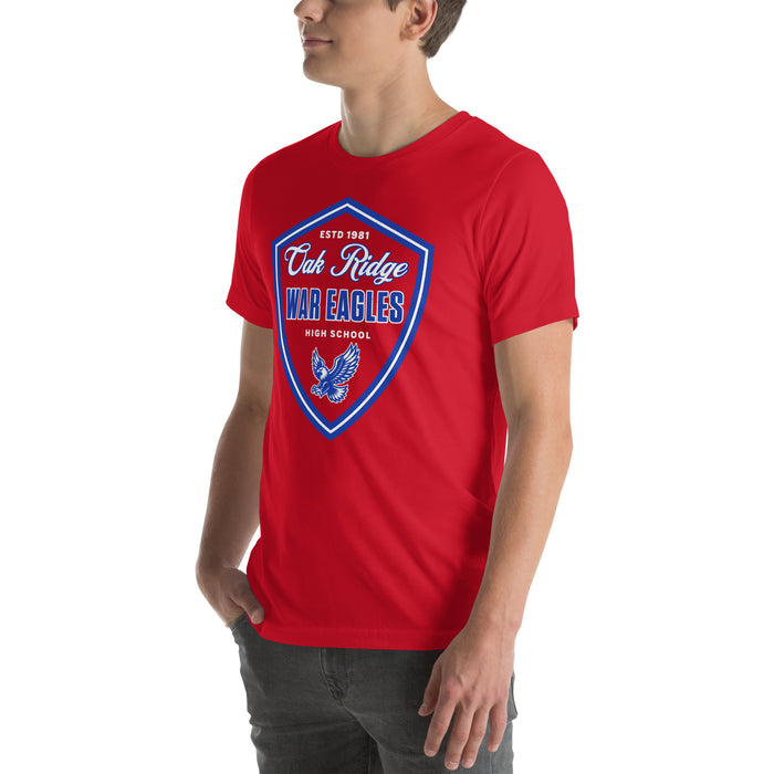 Man wearing Oak Ridge High School War Eagles Red Premium Unisex T-shirt 225