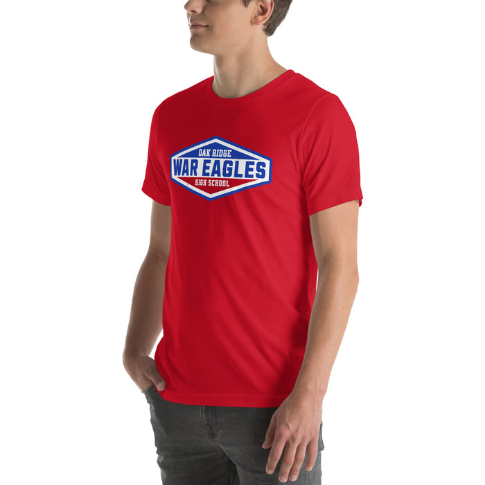 Man wearing Oak Ridge High School War Eagles Red Premium Unisex T-shirt 009