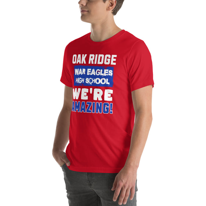 Man wearing Oak Ridge High School War Eagles Red Premium Unisex T-shirt 231