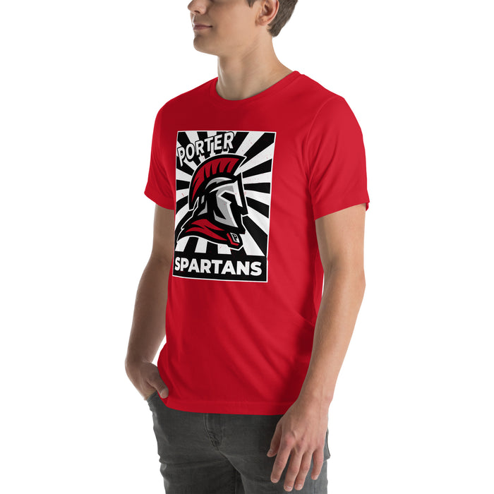 Man wearing Porter High School Spartans Red Premium Unisex T-shirt 226