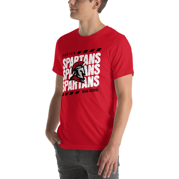 Man wearing Porter High School Spartans Red Premium Unisex T-shirt 223