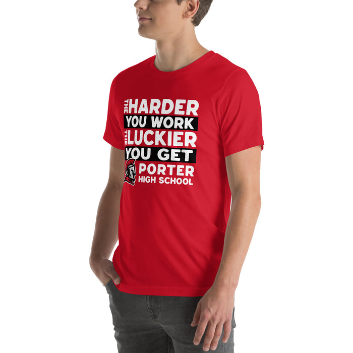 Man wearing Porter High School Spartans Red Premium Unisex T-shirt 238