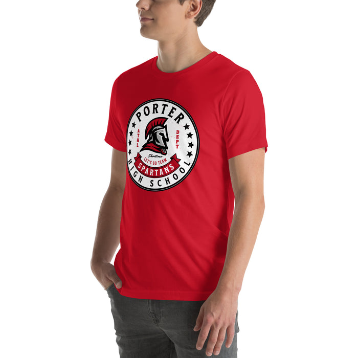 Man wearing Porter High School Spartans Red Premium Unisex T-shirt 215