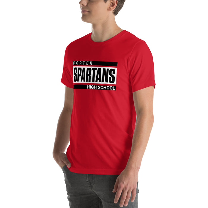 Man wearing Porter High School Spartans Red Premium Unisex T-shirt 098