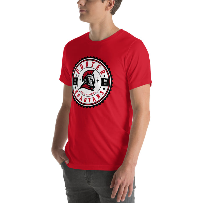 Man wearing Porter High School Spartans Red Premium Unisex T-shirt 203