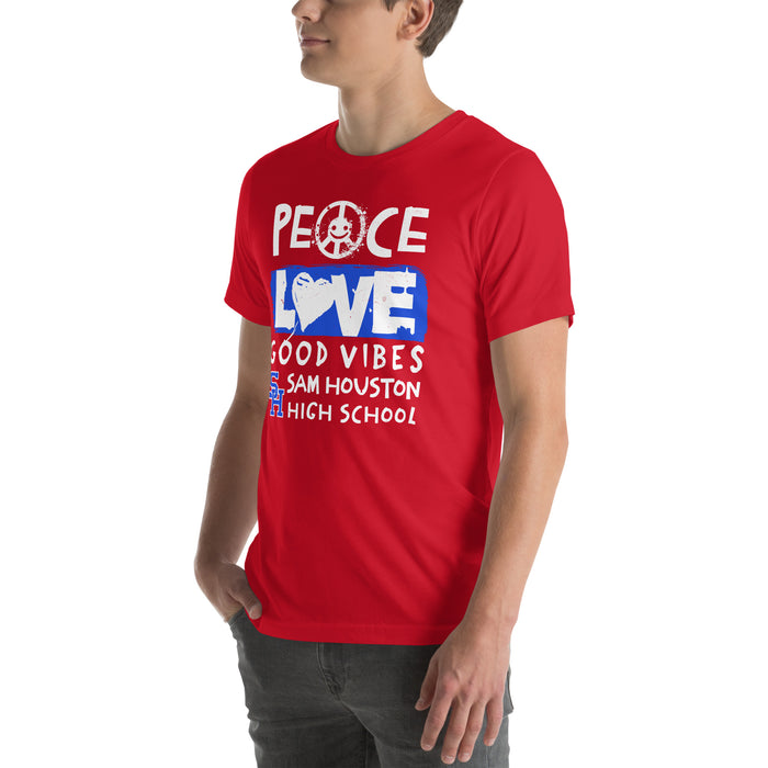Man wearing Sam Houston High School Texans Red Premium Unisex T-shirt 240