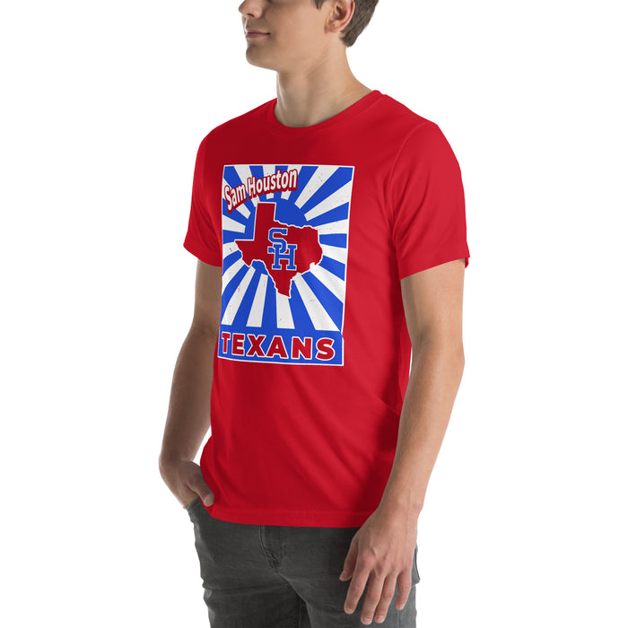 Man wearing Sam Houston High School Texans Red Premium Unisex T-shirt 226