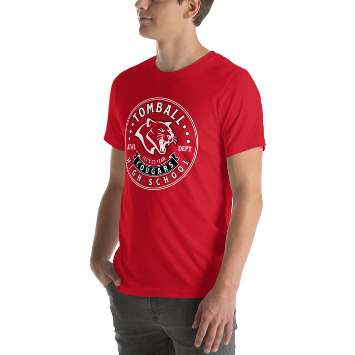 Man wearing Tomball High School Cougars Red Premium Unisex T-shirt 215