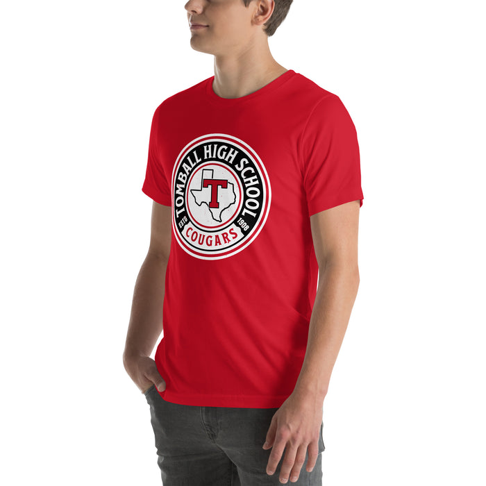 Man wearing Tomball High School Cougars Red Premium Unisex T-shirt 220