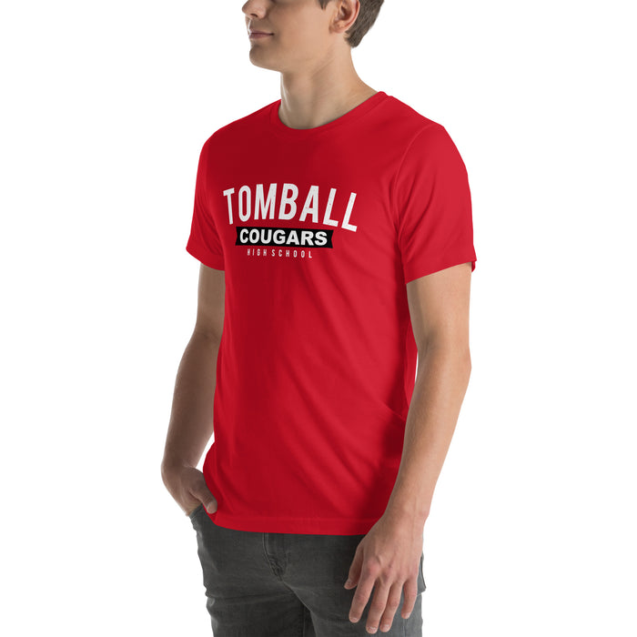 Man wearing Tomball High School Cougars Red Premium Unisex T-shirt 021