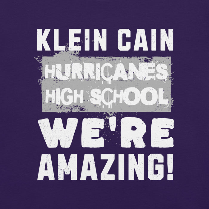 Close-up view of Klein Cain High School Hurricanes Purple Premium Unisex T-shirt 231