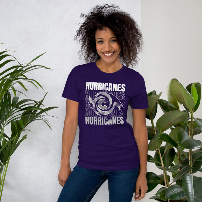 Woman wearing Klein Cain High School Hurricanes Purple Premium Unisex T-shirt 233