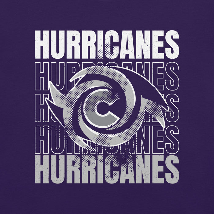 Close-up view of Klein Cain High School Hurricanes Purple Premium Unisex T-shirt 233