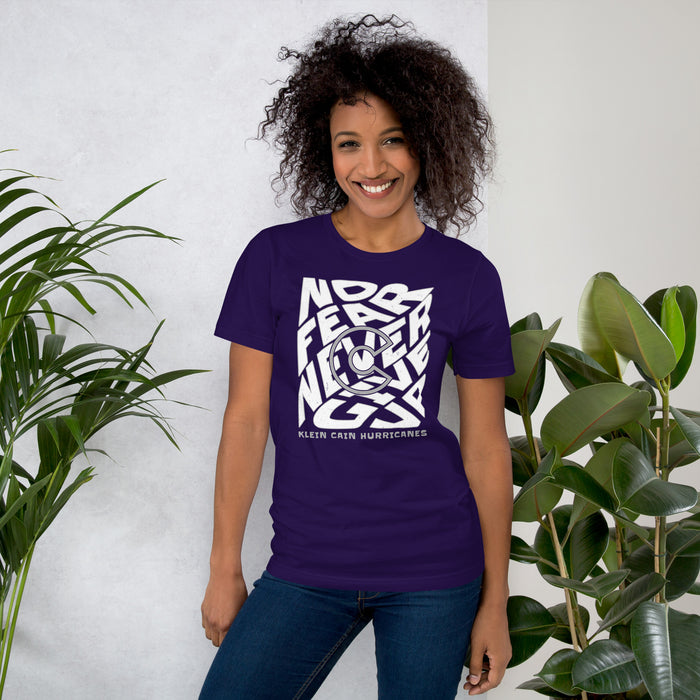 Woman wearing Klein Cain High School Hurricanes Purple Premium Unisex T-shirt 236