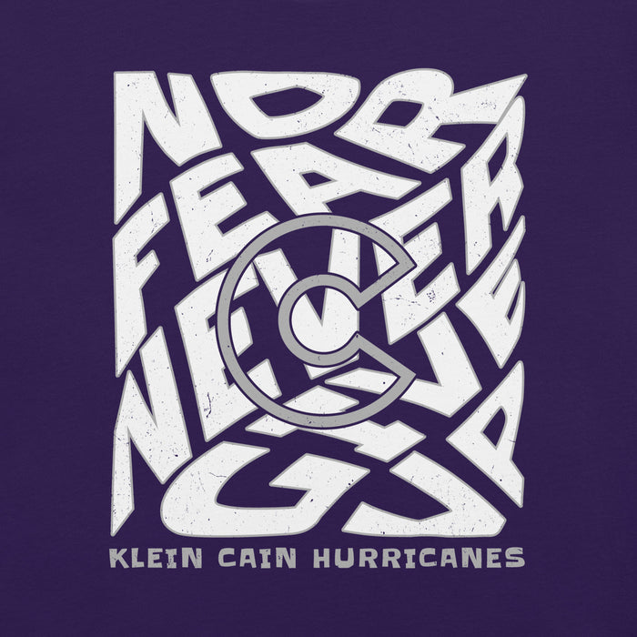 Close-up view of Klein Cain High School Hurricanes Purple Premium Unisex T-shirt 236