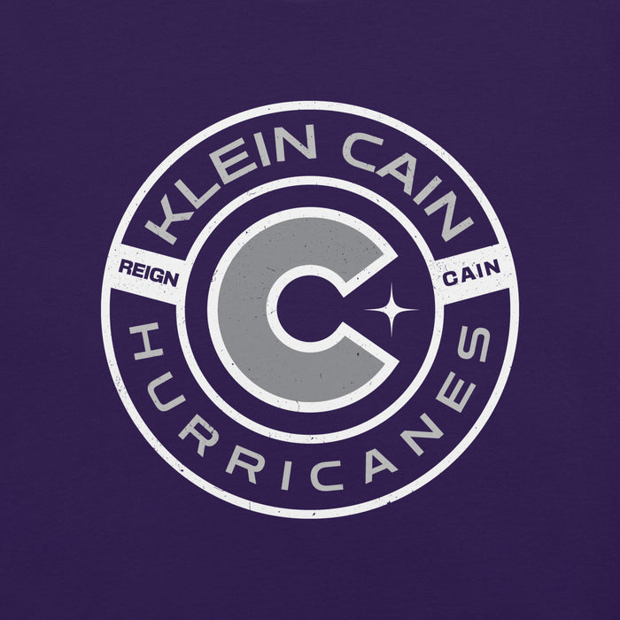Close-up view of Klein Cain High School Hurricanes Purple Premium Unisex T-shirt 239