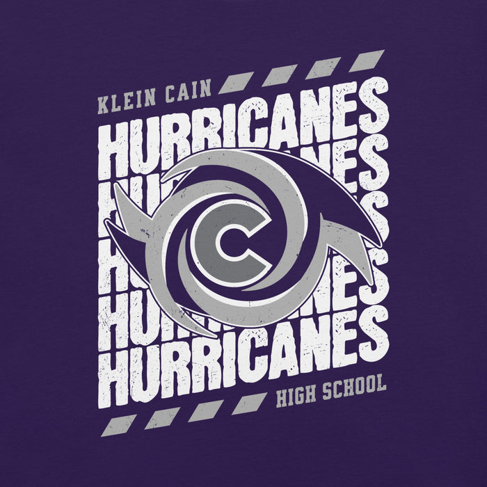 Close-up view of Klein Cain High School Hurricanes Purple Premium Unisex T-shirt 223