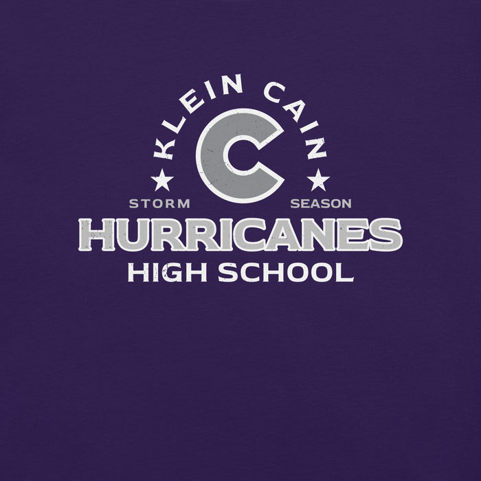 Close-up view of Klein Cain High School Hurricanes Purple Premium Unisex T-shirt 222