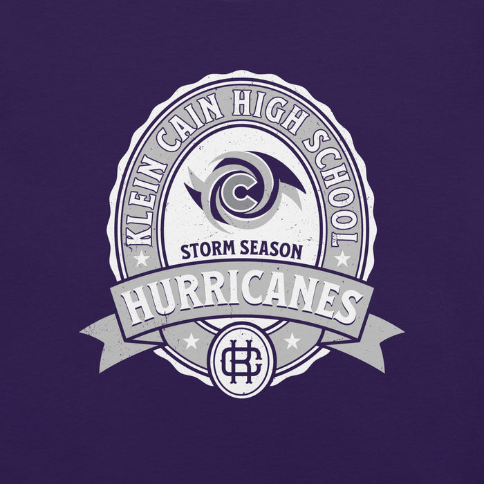 Close-up view of Klein Cain High School Hurricanes Purple Premium Unisex T-shirt 212