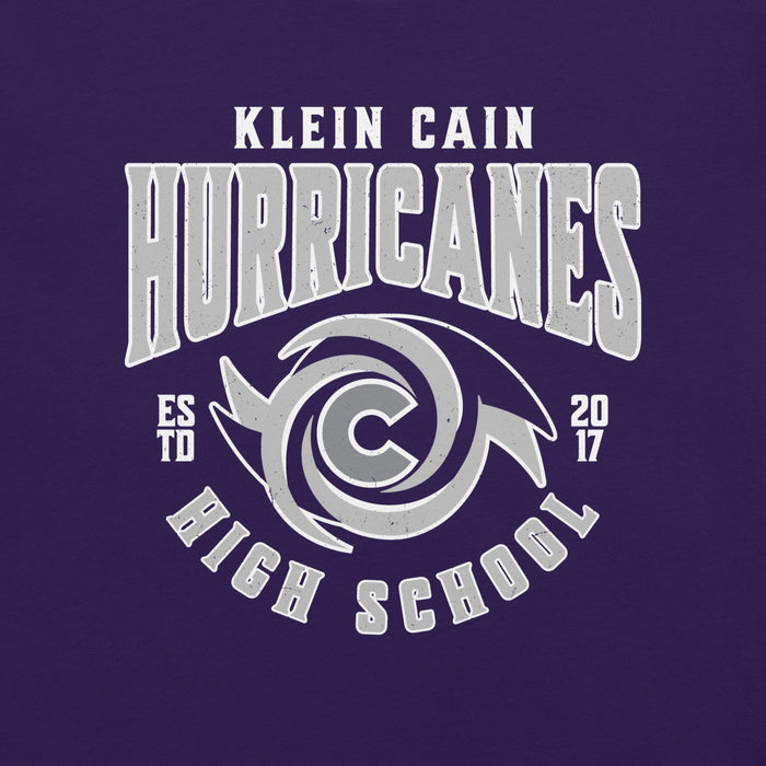 Close-up view of Klein Cain High School Hurricanes Purple Premium Unisex T-shirt 213