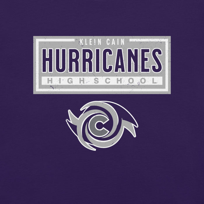 Close-up view of Klein Cain High School Hurricanes Purple Premium Unisex T-shirt 049