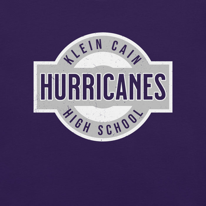 Close-up view of Klein Cain High School Hurricanes Purple Premium Unisex T-shirt 011