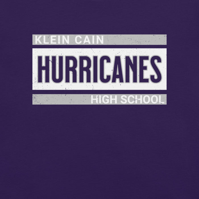Close-up view of Klein Cain High School Hurricanes Purple Premium Unisex T-shirt 098