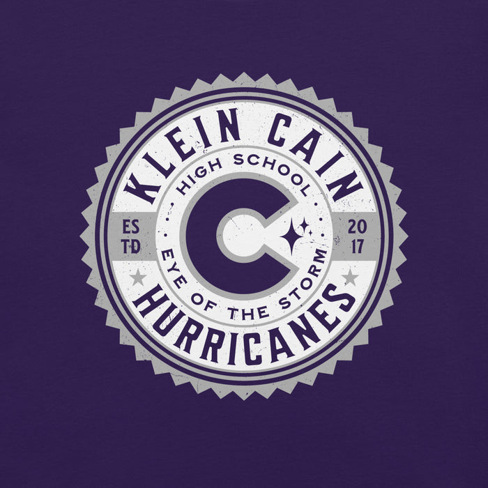 Close-up view of Klein Cain High School Hurricanes Purple Premium Unisex T-shirt 203