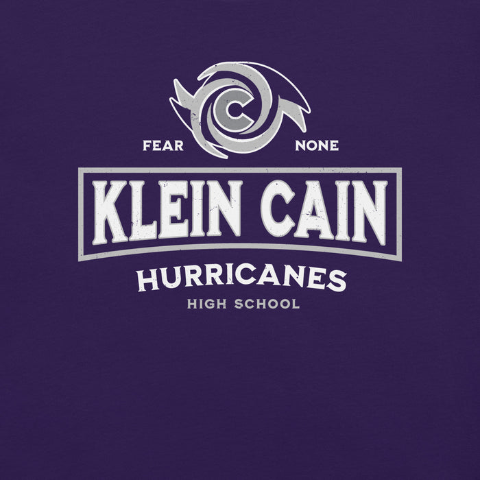 Close-up view of Klein Cain High School Hurricanes Purple Premium Unisex T-shirt 202