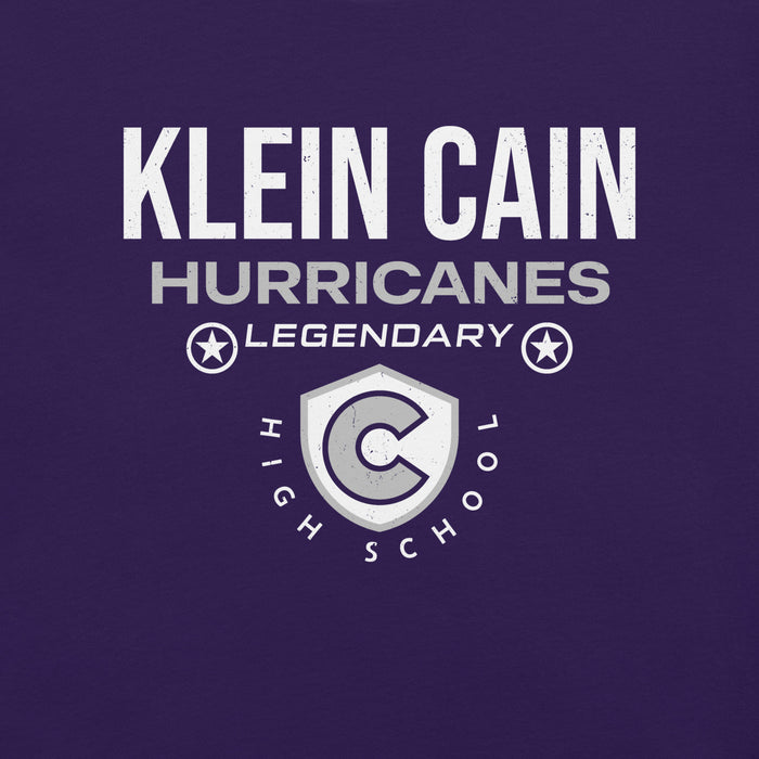 Close-up view of Klein Cain High School Hurricanes Purple Premium Unisex T-shirt 003
