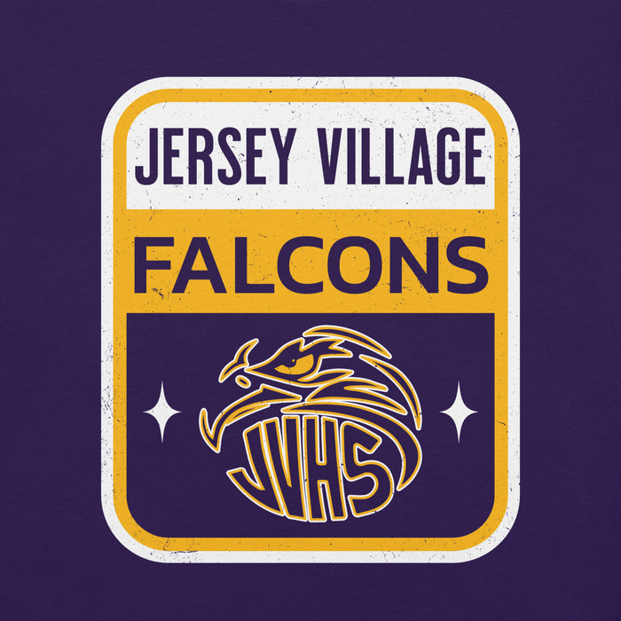 Close-up view of Jersey Village High School Falcons Purple Premium Unisex T-shirt 001