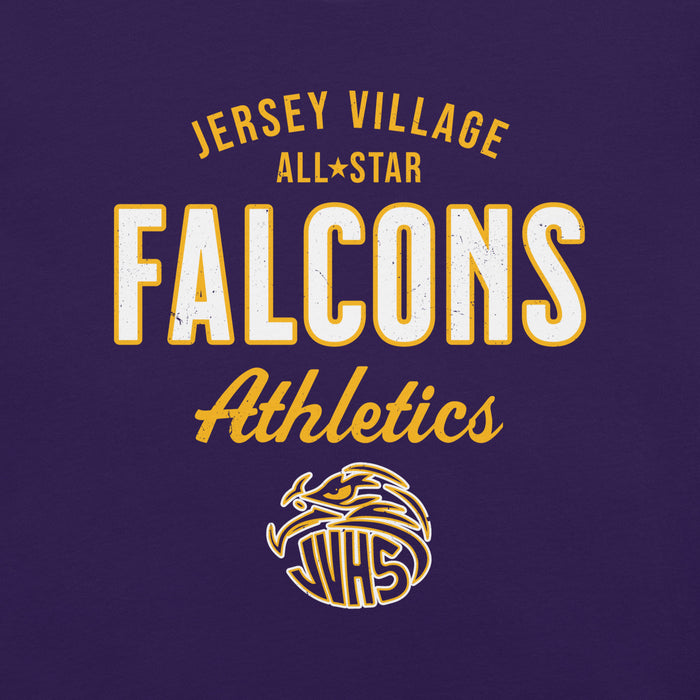 Close-up view of Jersey Village High School Falcons Purple Premium Unisex T-shirt 034