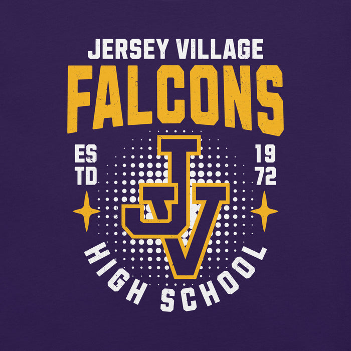 Close-up view of Jersey Village High School Falcons Purple Premium Unisex T-shirt 204