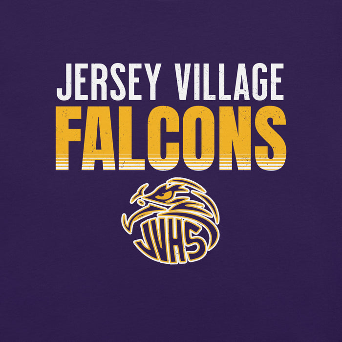Close-up view of Jersey Village High School Falcons Purple Premium Unisex T-shirt 024