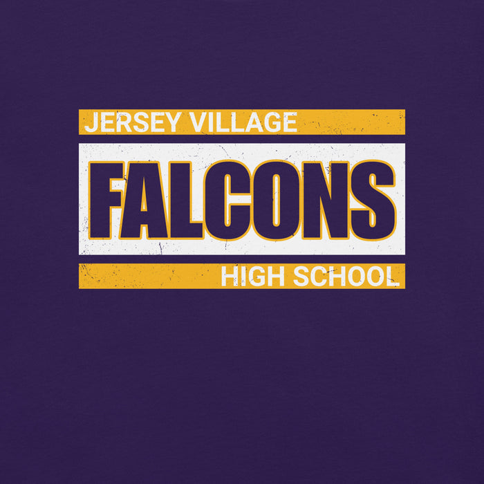 Close-up view of Jersey Village High School Falcons Purple Premium Unisex T-shirt 098