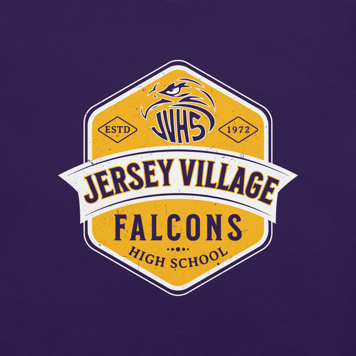 Close-up view of Jersey Village High School Falcons Purple Premium Unisex T-shirt 209