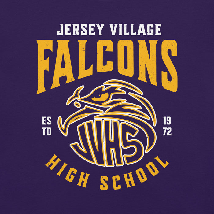 Close-up view of Jersey Village High School Falcons Purple Premium Unisex T-shirt 213
