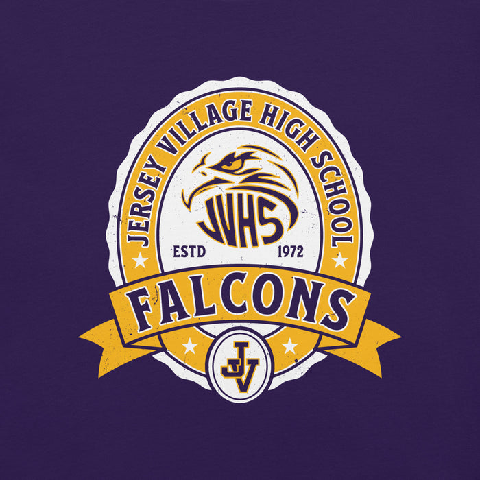 Close-up view of Jersey Village High School Falcons Purple Premium Unisex T-shirt 212