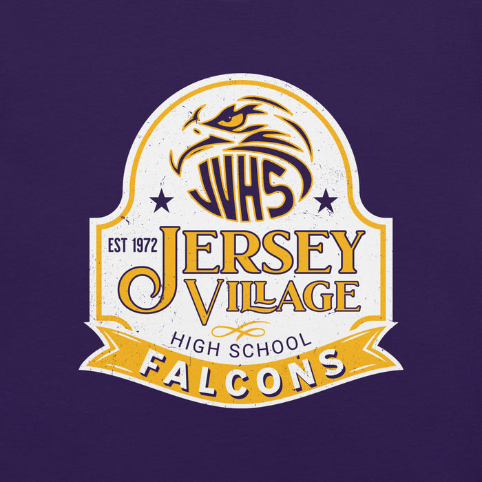 Close-up view of Jersey Village High School Falcons Purple Premium Unisex T-shirt 219