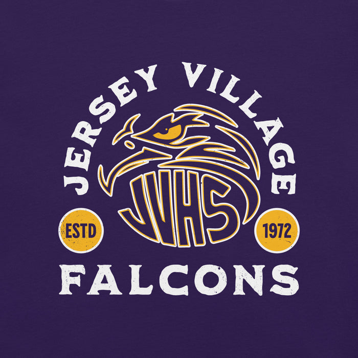 Close-up view of Jersey Village High School Falcons Purple Premium Unisex T-shirt 208