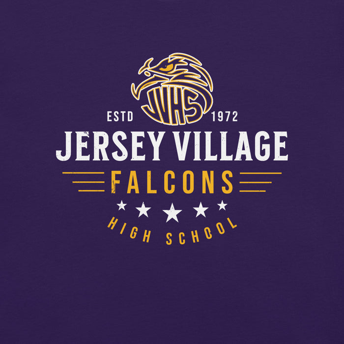 Close-up view of Jersey Village High School Falcons Purple Premium Unisex T-shirt 217