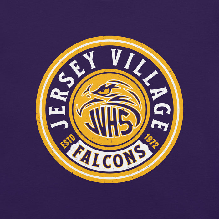 Close-up view of Jersey Village High School Falcons Purple Premium Unisex T-shirt 220