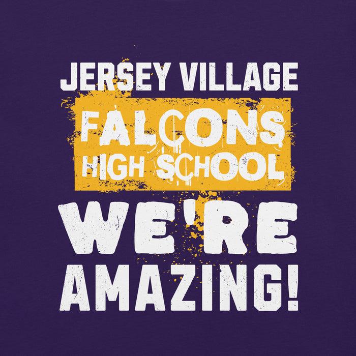 Close-up view of Jersey Village High School Falcons Purple Premium Unisex T-shirt 231