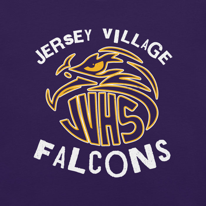 Close-up view of Jersey Village High School Falcons Purple Premium Unisex T-shirt 228