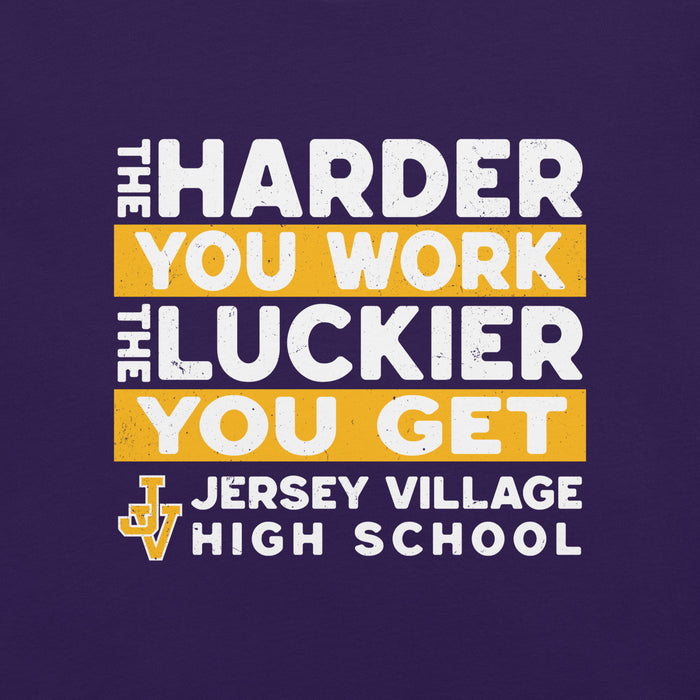 Close-up view of Jersey Village High School Falcons Purple Premium Unisex T-shirt 238