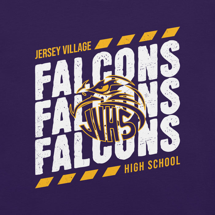 Close-up view of Jersey Village High School Falcons Purple Premium Unisex T-shirt 223