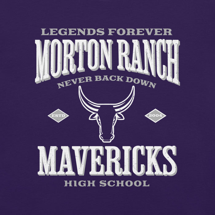 Close-up view of Morton Ranch High School Mavericks Premium Purple Unisex T-shirt 230